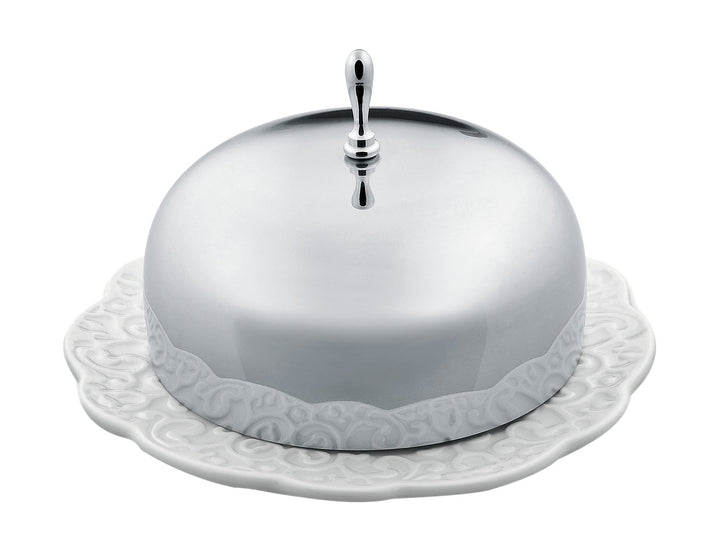 Alessi MW16 Dressed Butterdose rund aus Porzellan, Weiss, 16 x 13.5 x 32 cm