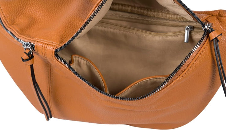 styleBREAKER Damen Halbmond Crossbody Schultertaschen Set 3-Teilig, Schultergurt mit Muster, Schlüss