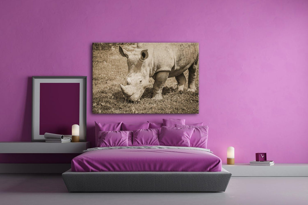 deyoli edles Nashorn Format: 80x60 Effekt: Sepia als Leinwand, Motiv fertig gerahmt auf Echtholzrahm