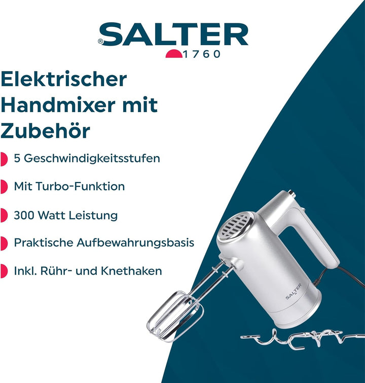 Salter EK5613BMMSVDE Aspen Easy-Store Handmischer – Elektrischer Backquirl, Rührquirle und Teighaken