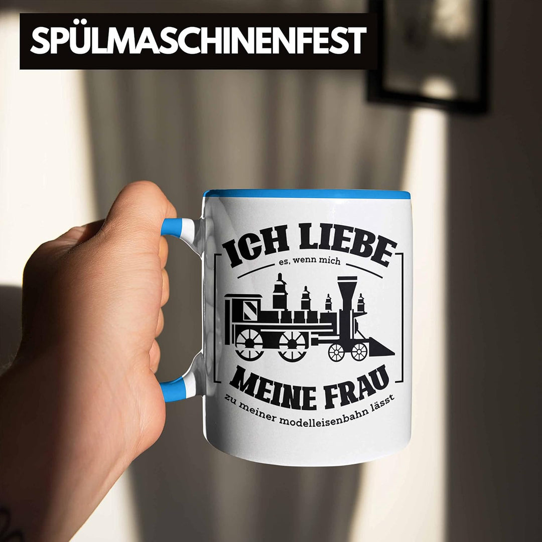 Trendation - Lustige Modelleisenbahn Tasse Geschenk für Eisenbahner (Blau), Blau