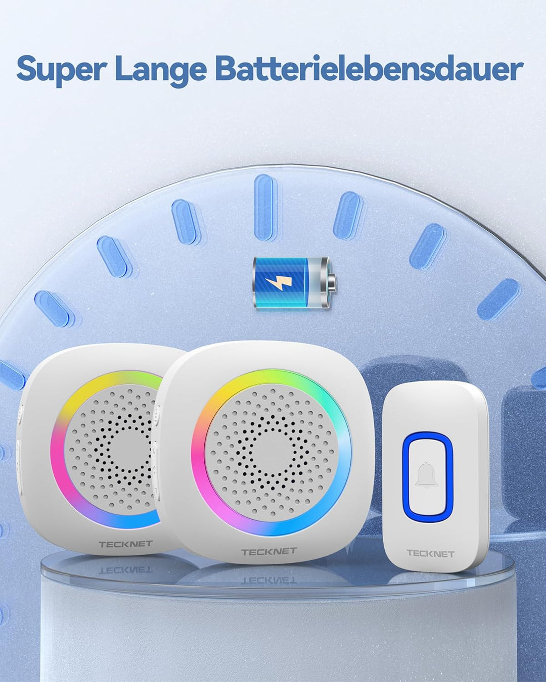 TECKNET Funkklingel, 400M Funk Reichweite Türklingel Set mit RGB Licht, IP66 Aussen Wasserdicht Haus