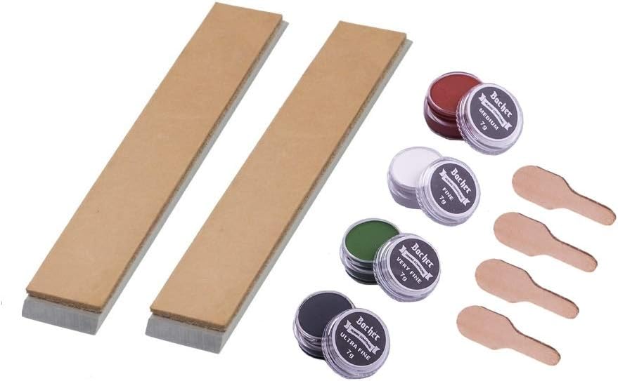 Bacher Messerschärf-System Abziehleder – Set 2X Streichriemen + 4X Abziehpaste – für Fixed Angle-Sch