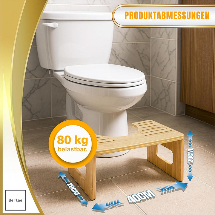 Natur-Bambus Toilettenhocker Erwachsene – Klohocker Klappbar, rutschfest & Langlebig, Faltbarer Kack