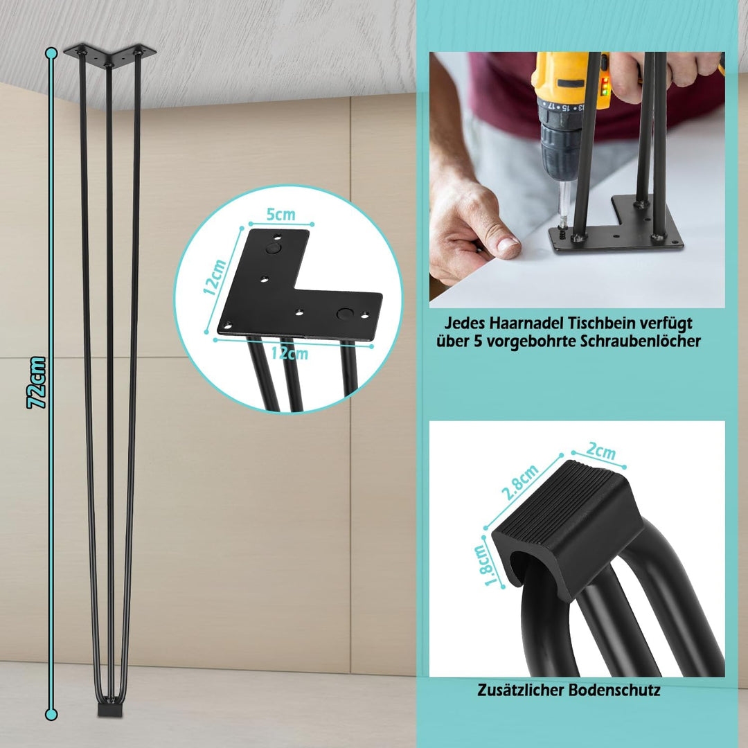 Jopassy 4er Set Haarnadel Tischbein Hairpin Legs, DIY Tischbeine mit Bodenschoner und Schrauben, Sch