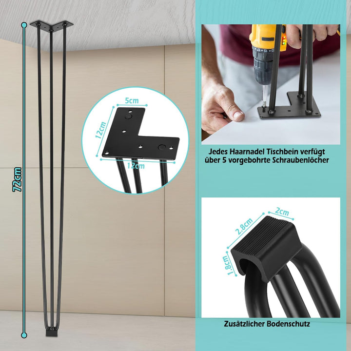 Jopassy 4er Set Haarnadel Tischbein Hairpin Legs, DIY Tischbeine mit Bodenschoner und Schrauben, Sch