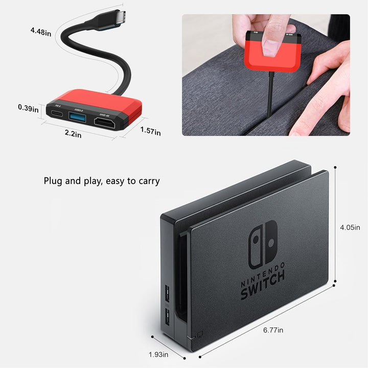 Switch TV Dock für Nintendo Switch/OLED, 3 in 1 Switch Portable Dock mit 4K HDMI, USB 3.0 Port, Type
