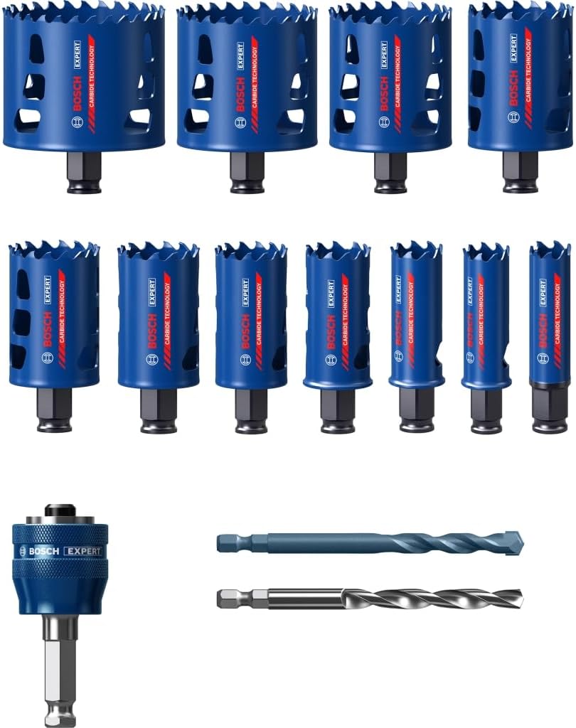 Bosch Professional 14 tlg. Expert Tough Material Lochsäge Set (für Holz mit Metall, Ø 20-76 mm, Zube