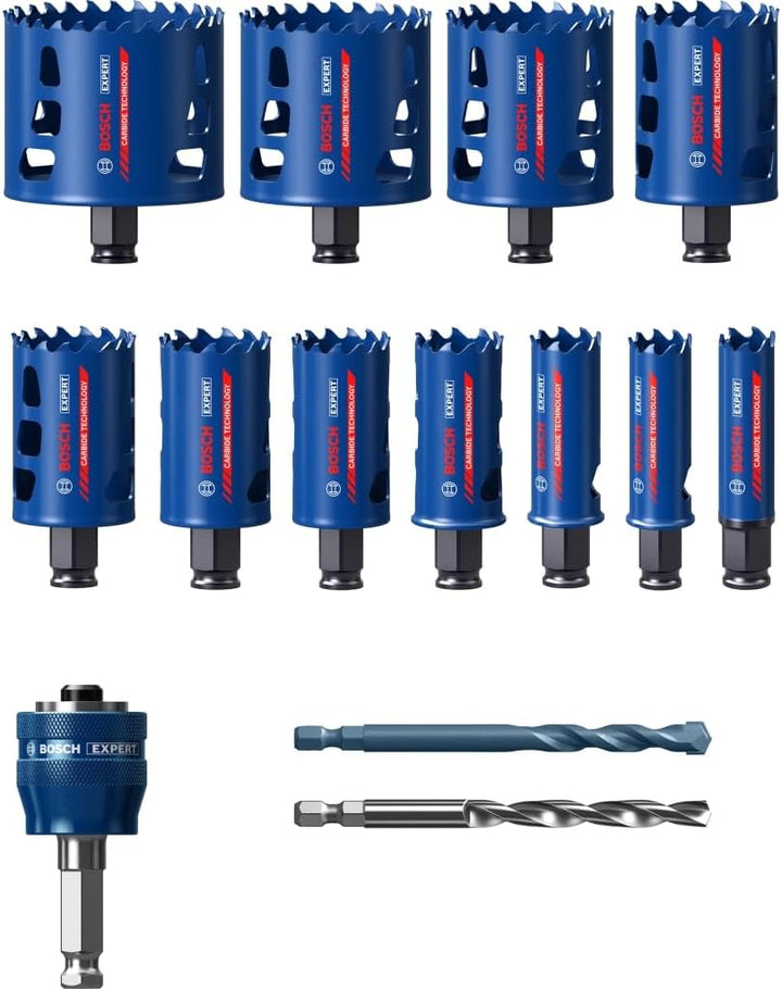 Bosch Professional 14 tlg. Expert Tough Material Lochsäge Set (für Holz mit Metall, Ø 20-76 mm, Zube