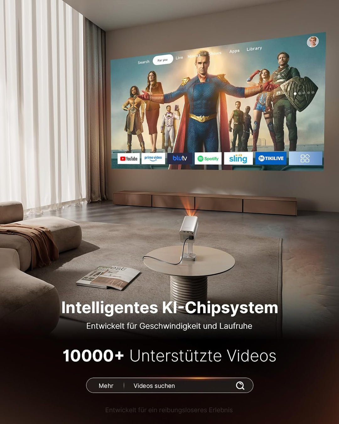 Smart Mini Beamer 4k Heimkino[Integrierte Netflix-App &amp; 30000 Lumen] VOPLLS Verbesserte Version TOF