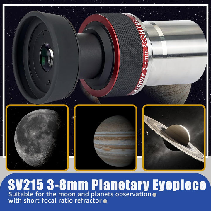 Svbony SV215 Planeten Zoom Teleskop Okular 3-8mm, 1.25inches Parfocal 56 Grad Constant AFOV, für Sho