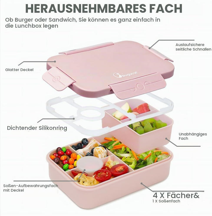 Bugucat Lunchbox Kinder 1300ML 2Set, Brotdose Kinder mit 5 Fächern Bento Box Brotdosen mit Besteckse