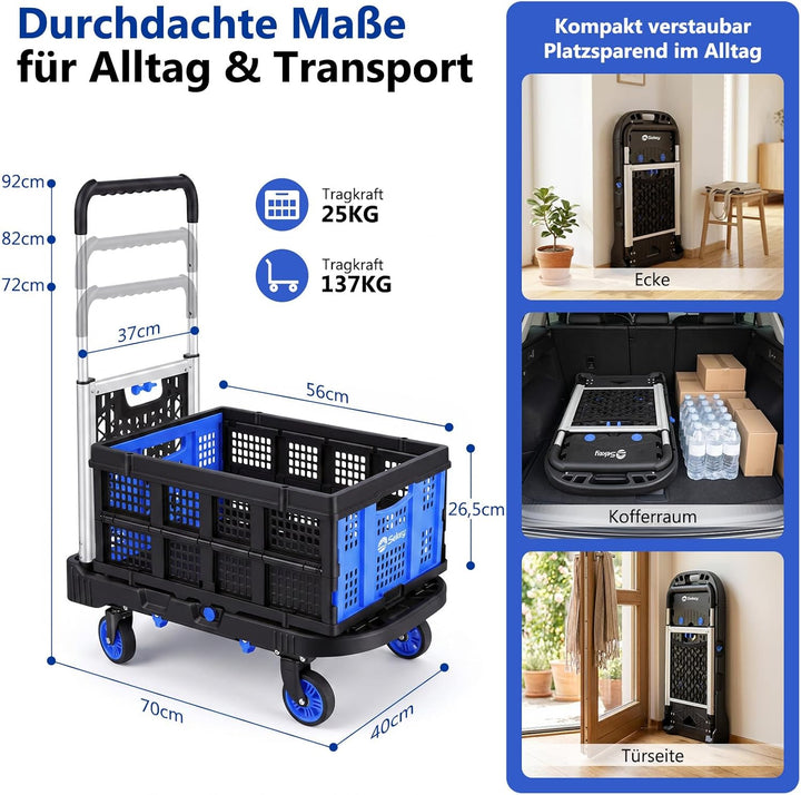Sekey Plattformwagen klappbar bis 137kg Geprüfte Tragkraft – 2-in-1 Transporthilfe & Rollwagen mit a