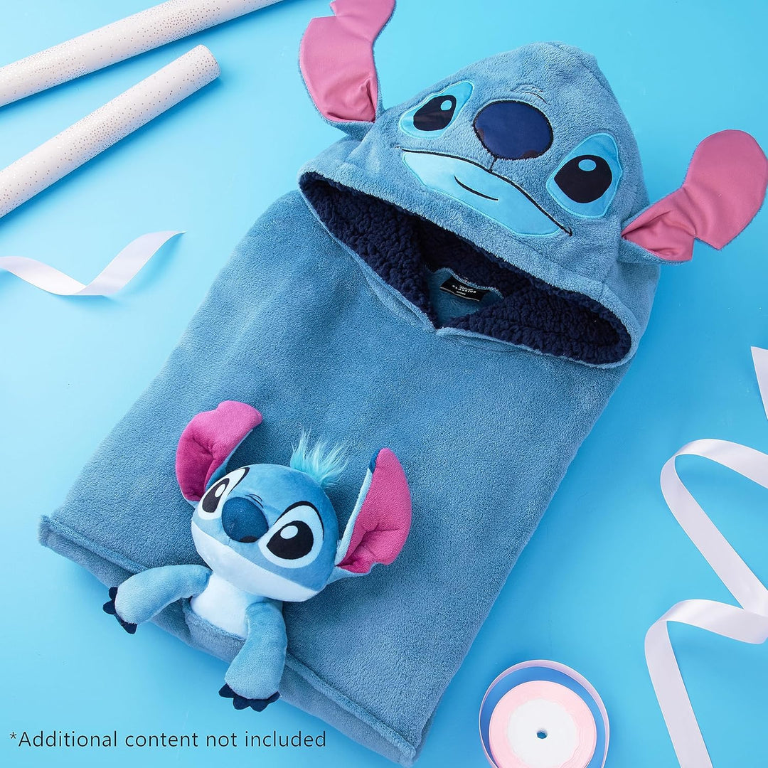 Disney Stitch Hoodie-Decke Kinder, Kapuzenpullover Mädchen mit Sherpa-Kapuze, 3D-Ohren, Kängurutasch
