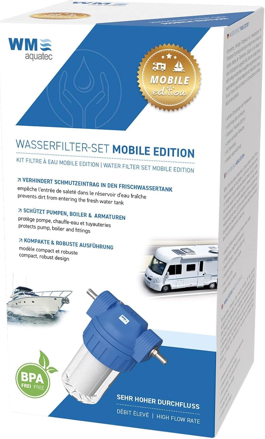 WM aquatec Wasserfilter-Set Mobile Edition inklusive Zubehör für Wohnmobil, Caravan und Boot & Aktiv