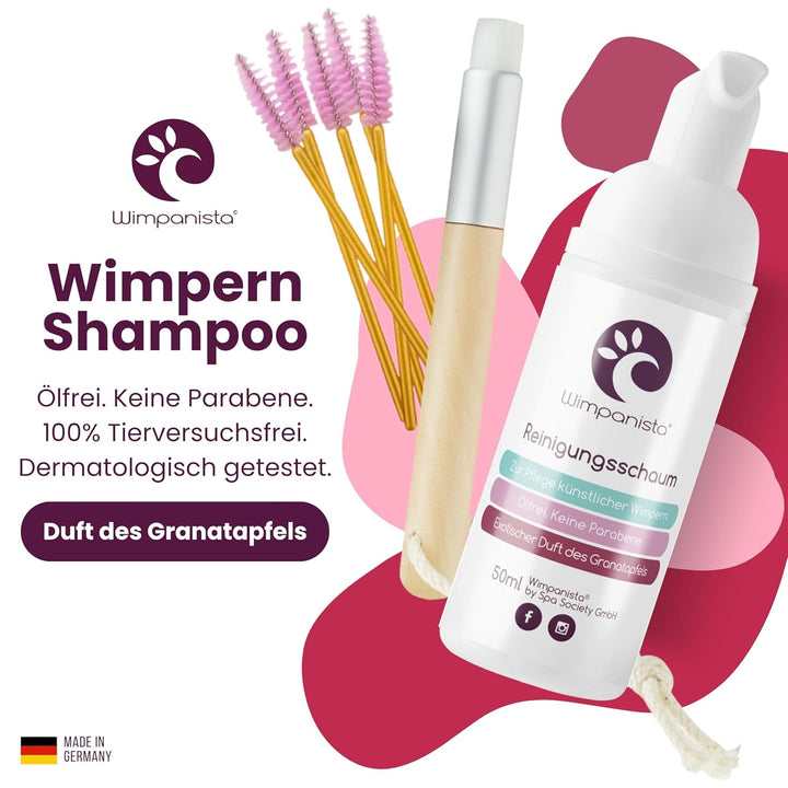 Wimpanista® Wimpernshampoo Granatapfelduft für die Wimpernpflege. Ölfrei. Keine Parabene. Made in Ge