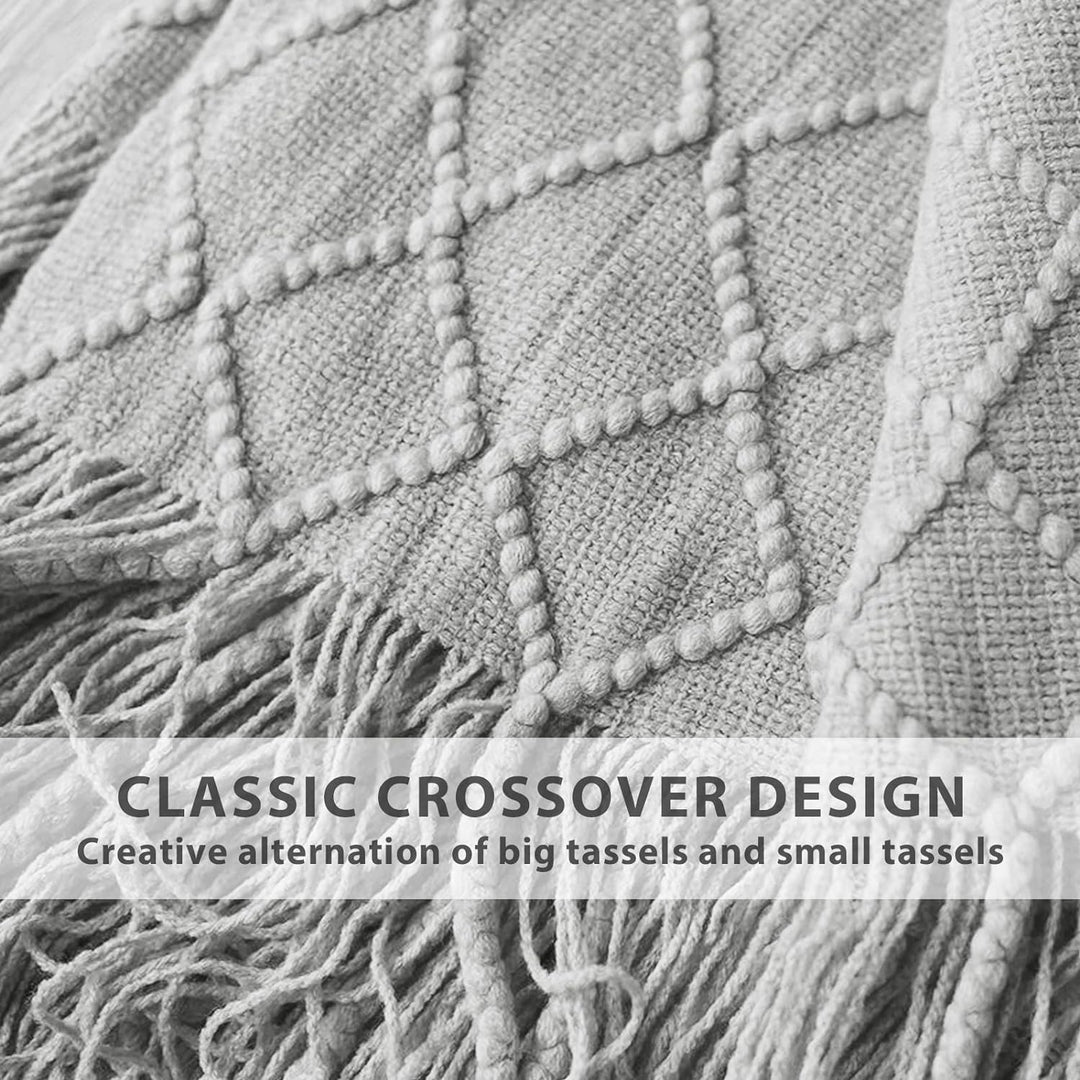 LumiSyne Gestrickte Decke Mit Quaste Einfarbig Geometrische Muster Kuscheldecke Strickdecke Tagesdec