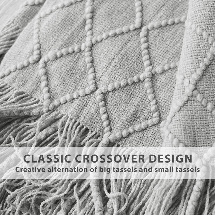 LumiSyne Gestrickte Decke Mit Quaste Einfarbig Geometrische Muster Kuscheldecke Strickdecke Tagesdec