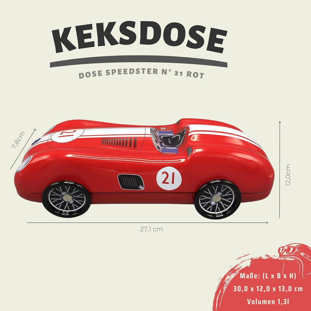 MediMuc Speedster Nr. 21 rot mit drehbaren Rädern - Aufbewahrungsdose, Keksdose, Blechdose - lebensm