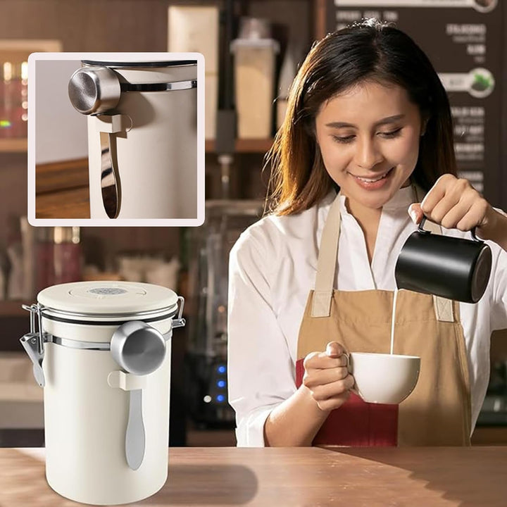 JAWAI 1,8L Luftdichte Edelstahl Kaffeedos, Kaffeebohnen Behälter, Kaffeedose Luftdicht, Geeignet für