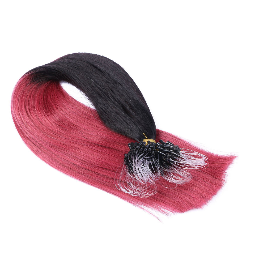 Micro-Ring/Loop Hair Extensions (#1B/BURG OMBRE - 50 cm - 300 Strähnen - 1g) 100% Remy Echthaar Haar
