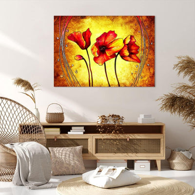 Bilder auf Leinwand 100x70cm Leinwandbild Blumen Schilder Stiel Linien Gross Wanddeko Bild Schlafzim