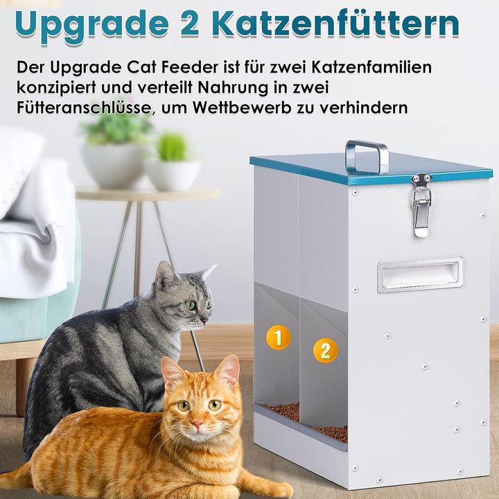 Automatischer Katzenfutterspender für 2 Katzen 10L Trockenfutterspender Haustier mit Doppeltrichter
