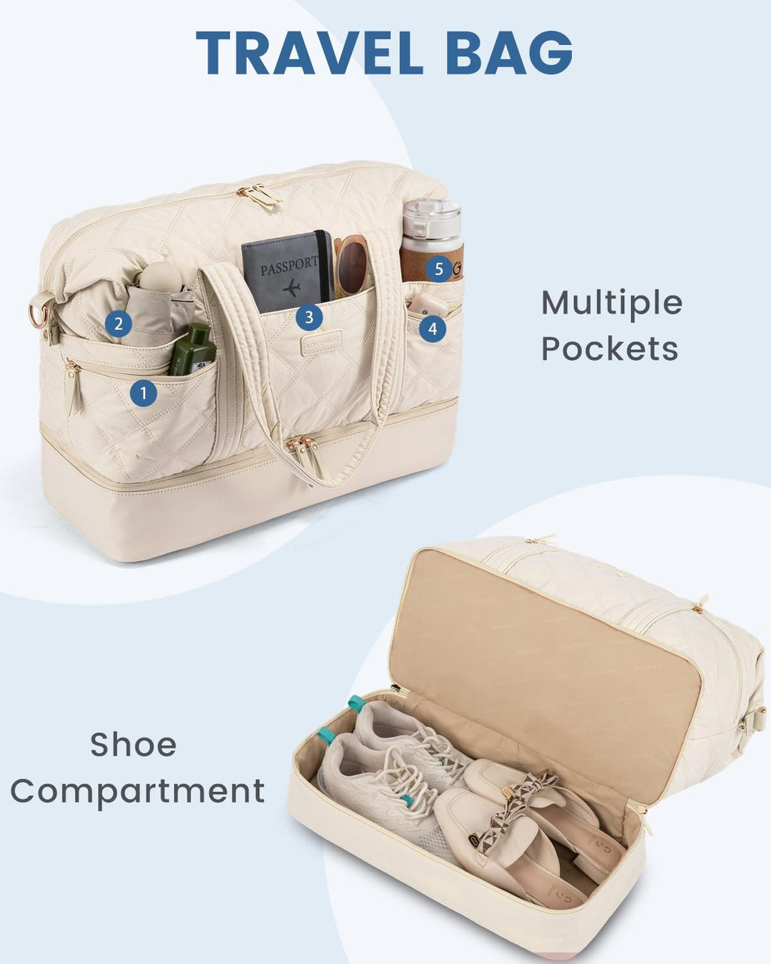 LOVEVOOK Reisetasche, leichte Wochenendtasche für Damen, mit Schuhfach, Puffer Turnbeutel, persönlic