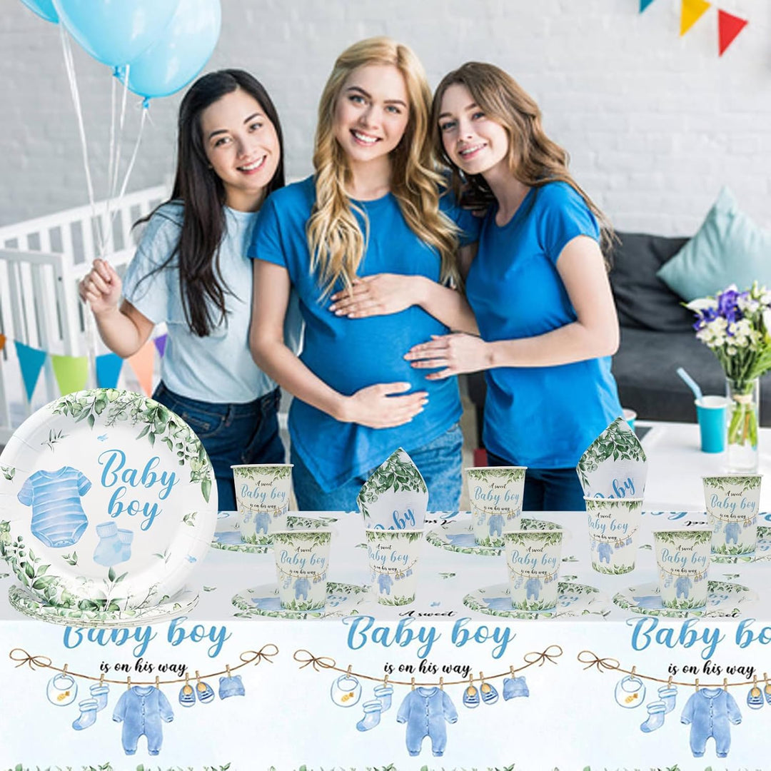 Doyomtoy Gender Reveal Partygeschirr,61Stück Babyparty Deko Junge Partygeschirr Set,Boy Baby Shower
