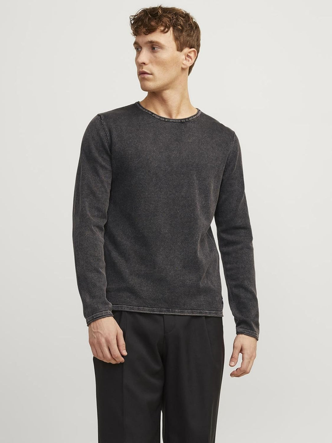 JACK & JONES Male Strickpullover mit Rundhals Einfarbig Strickpullover mit Rundhals XL Grau (Caviar)