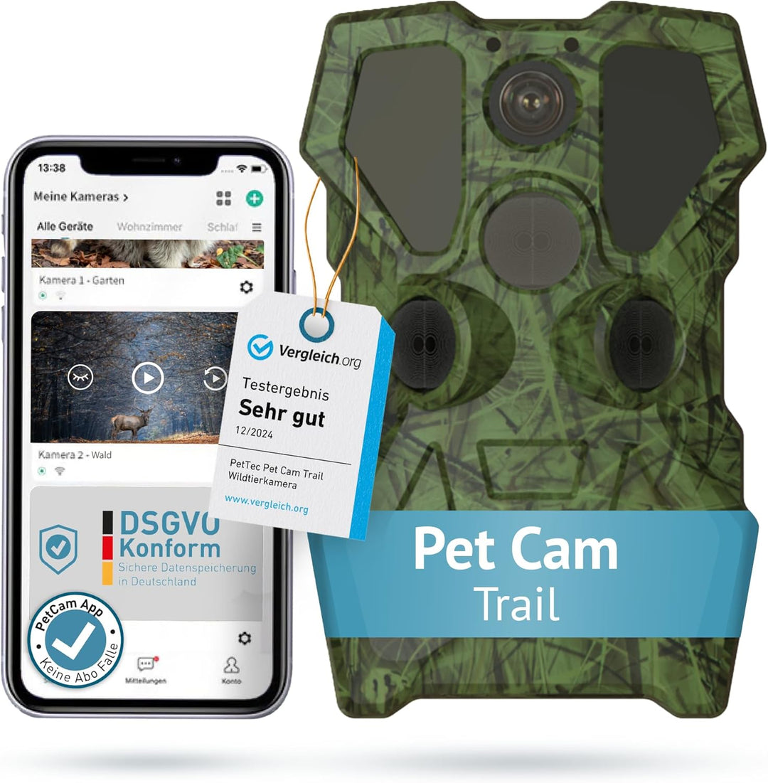 PETTEC - PetCam Trail Wildtierkamera [OHNE ABO-Falle] mit Nachtsicht 20m & Bewegungsmelder - 64MP Au