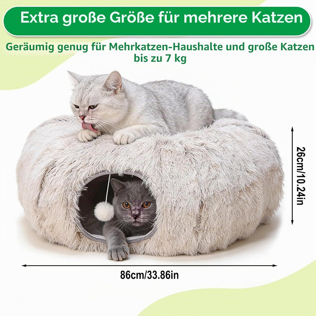 Katzentunnel Grosse, Katzenspielzeug mit Plüsch Katze Bett Katzentunnel mit Ball für Indoor Katzen,