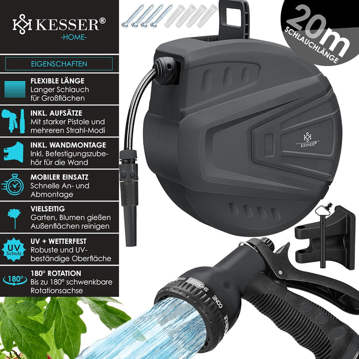 KESSER® automatische Schlauchtrommel 20 m + 2 m, Wand Schlauchbox mit Aufrollautomatik, Schlauchaufr