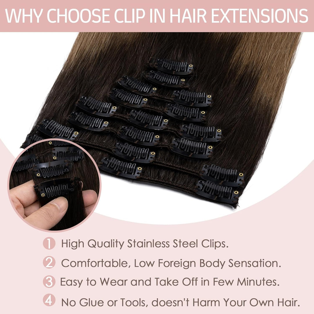 Silk-co Echthaar Clip In Extensions 8 Tressen 18 Clips 55g, Balayage Hair Extensions, Remy Echthaar