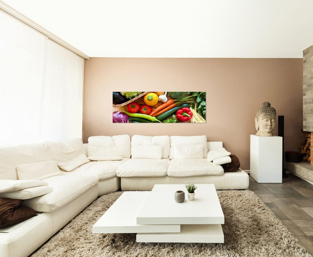 Paul Sinus Art Panoramabild auf Leinwand und Keilrahmen 150x50cm Gemüse Auswahl bunt Grossaufnahme