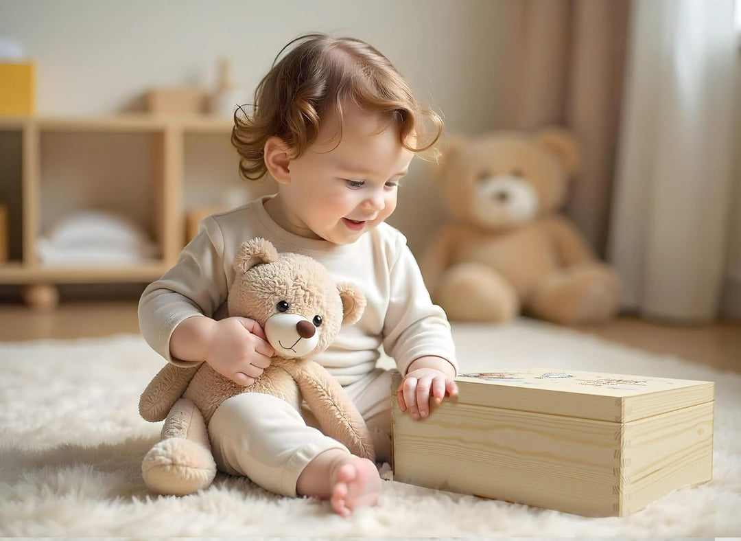Little Deco Personalisierte Erinnerungsbox Baby Holzkiste mit Deckel | L - 40 x 30 x 22 cm | Erinner