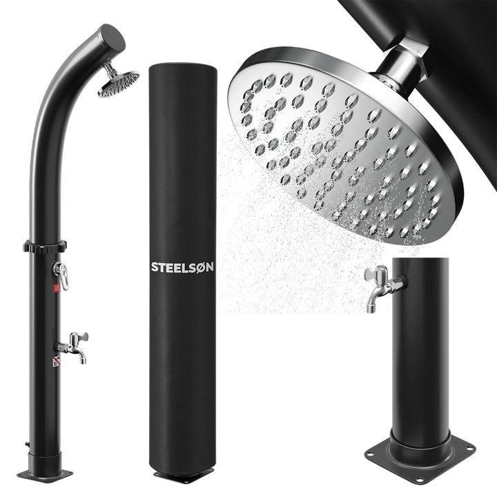 STEELSØN Selara Solardusche 20 L ohne Bodenplatte – Gartendusche bis 60° C – Pooldusche gebogen Camp