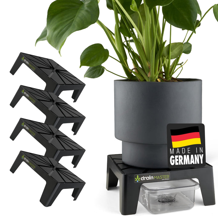 Blumentopf Untersetzer 24x24cm - 4er Set inkl. Ablaufwannen - Pflanzuntersetzer eckig Blumen Pflanze