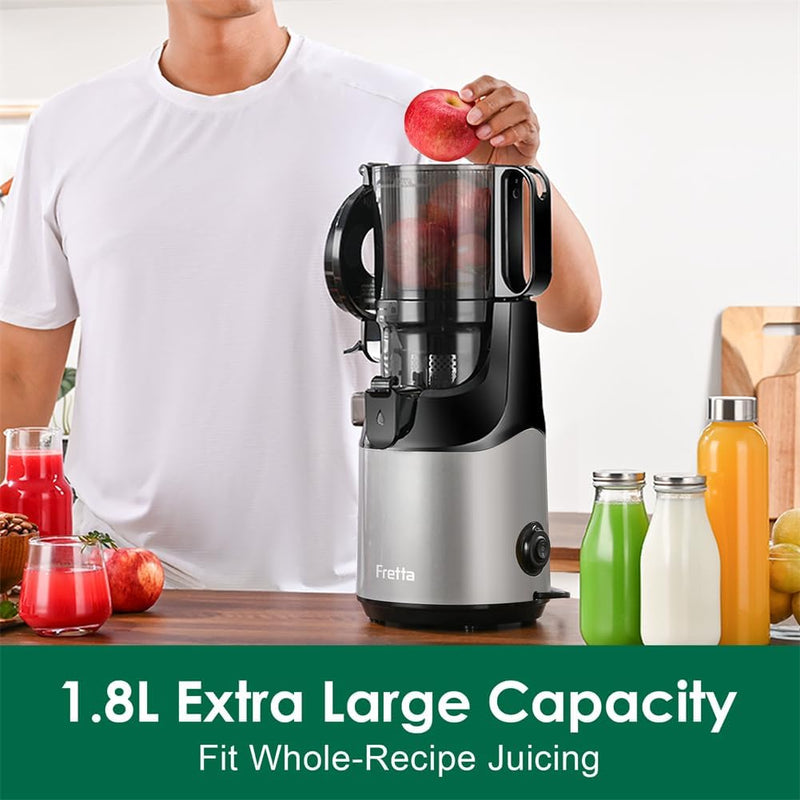 Fretta Entsafter Slow Juicer mit 135mm Öffnung,Entsafter Gemüse und Obst,250W Mastizier-Entsafter mi