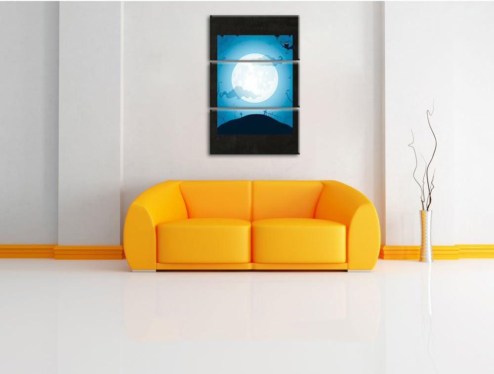 Pixxprint Schauriger Mond als Leinwandbild/Grösse: 3 Teilig (120x80) cm/Wandbild/Kunstdruck/fertig b