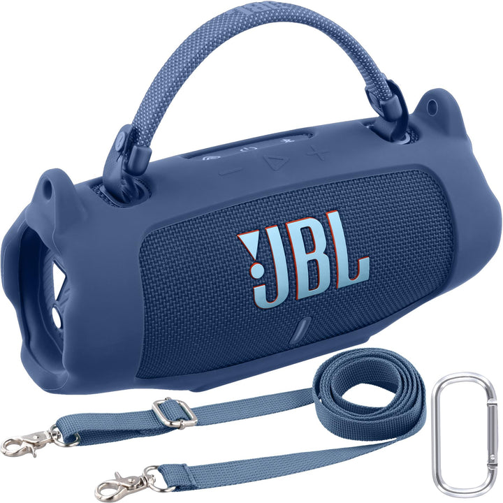 Khanka für JBL Charge 6 Silikon-Schutzhülle mit abnehmbarem Schultergurt & Utility-Haken, Flexible w