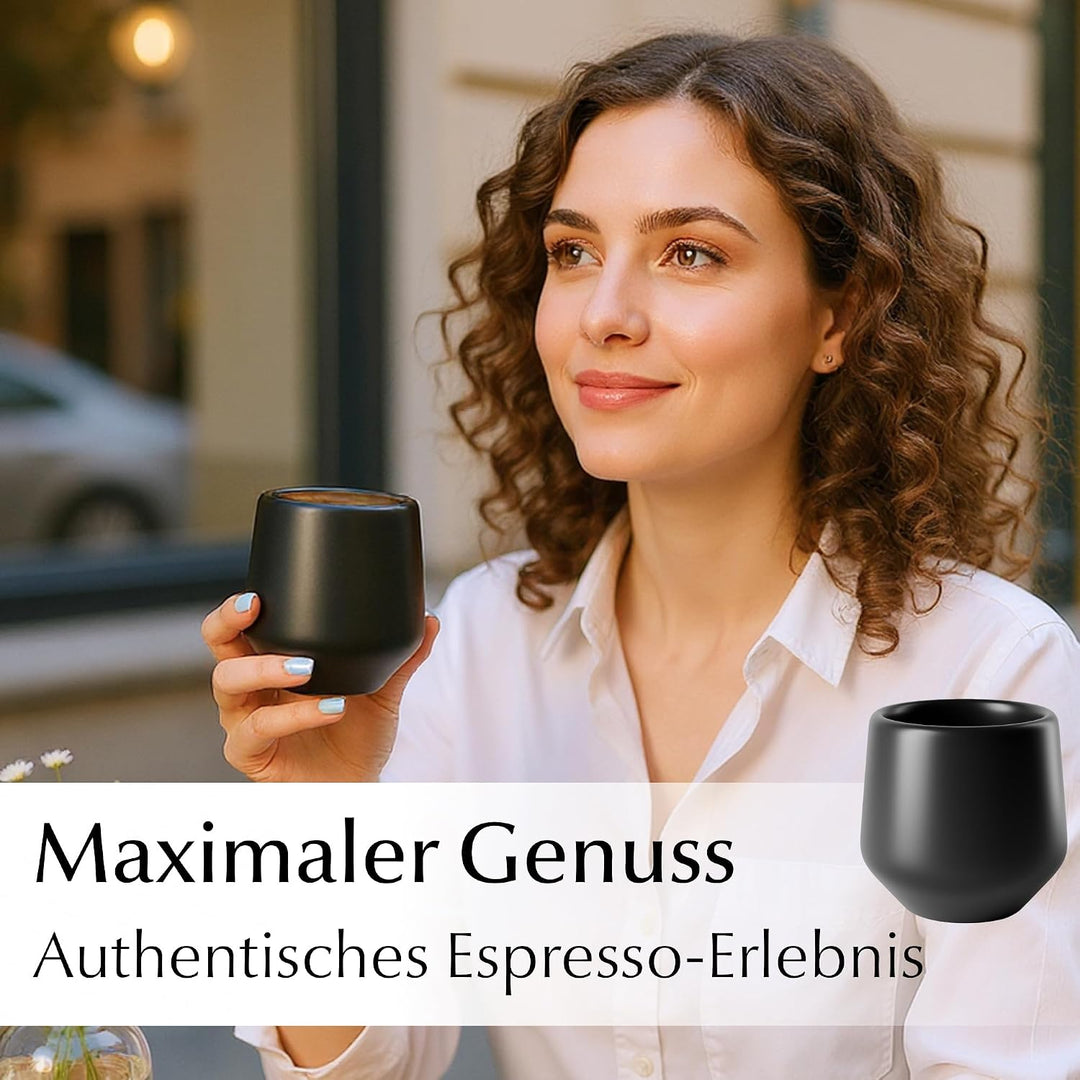MIAMIO - Espressotassen/Mokkatassen, Keramik (4×90ml) - Luxe (Schwarz) | Keramik Espressotassen ohne