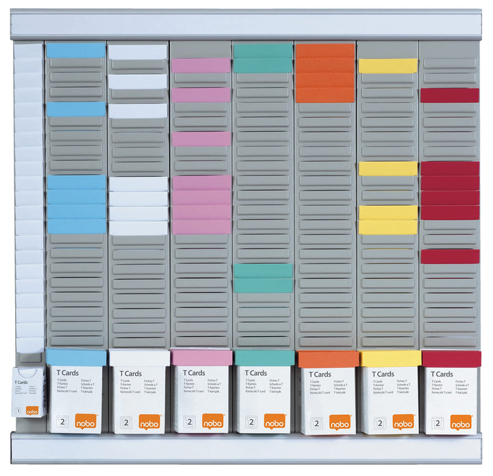 Nobo T-Karten Büro Planungsset, Wandmontage, Haftnotizen Set mit 7 Spalten & 24 Slots, Grösse 2, ink