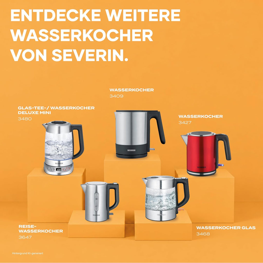 SEVERIN Wasserkocher, leistungsstarker und kompakter Edelstahl Wasserkocher in hochwertigem Design,