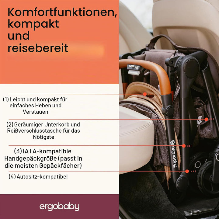 Ergobaby Metro3 Deluxe Kinderwagen Buggy mit Liegefunktion, Baby-Buggy ab Geburt bis 22kg (0-4 Jahre
