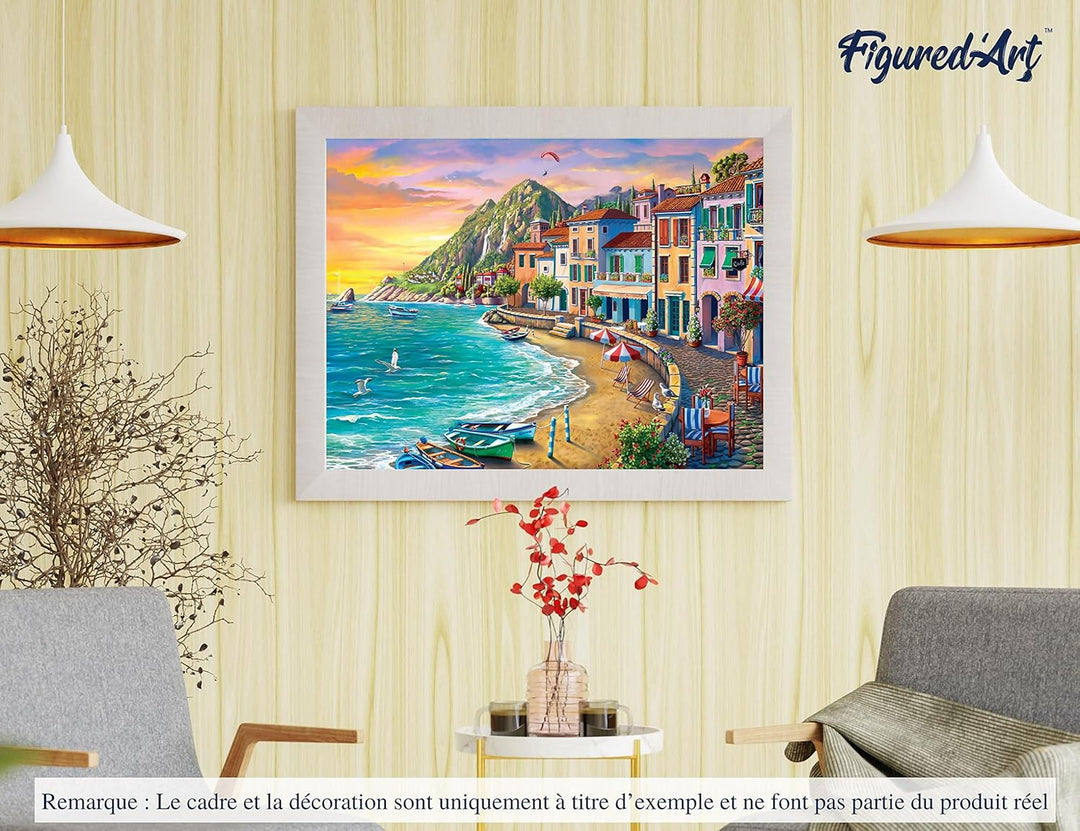 Figured'Art Malen Nach Zahlen Erwachsene Mit Rahmen Strandurlaub - Paint by Numbers Basteln DIY Bast
