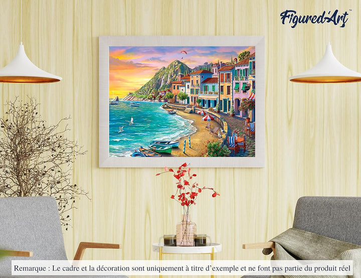 Figured'Art Malen Nach Zahlen Erwachsene Mit Rahmen Strandurlaub - Paint by Numbers Basteln DIY Bast