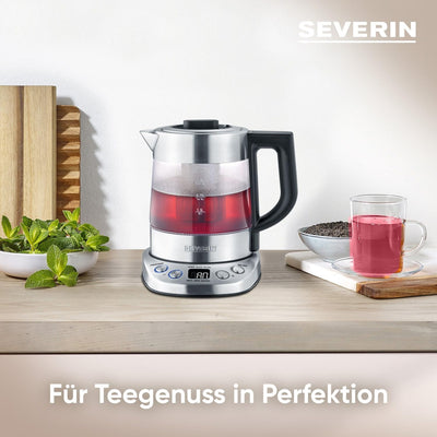 SEVERIN Tee-/ Wasserkocher Deluxe Mini, Glaswasserkocher für bis zu 1,0 l, elektrischer Teekocher mi