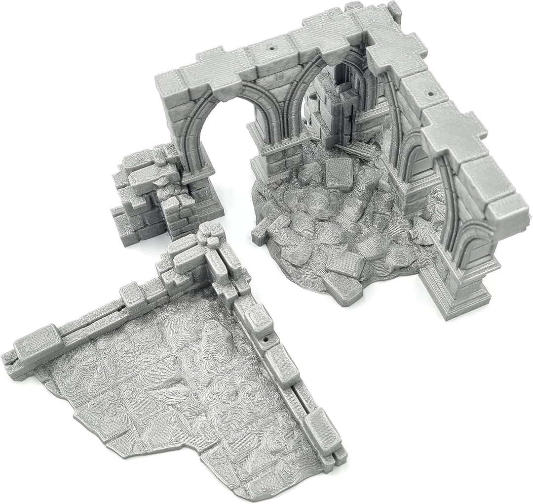 QP3D - Battle Ruined Building Wall, Terrain Scenery for Tabletop & RPG 28-32mm Miniatures Wargame Pr