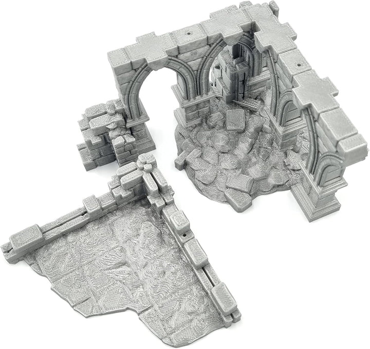 QP3D - Battle Ruined Building Wall, Terrain Scenery for Tabletop & RPG 28-32mm Miniatures Wargame Pr